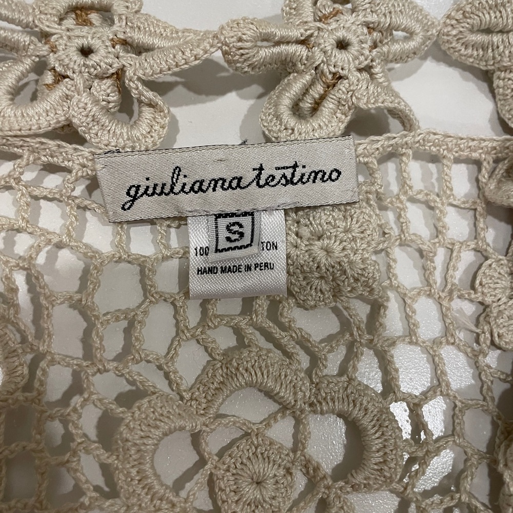 Giuliana Testino Designer handmade in Peru Crochet Cardigan Small Pima Cotton - Picture 4 of 9